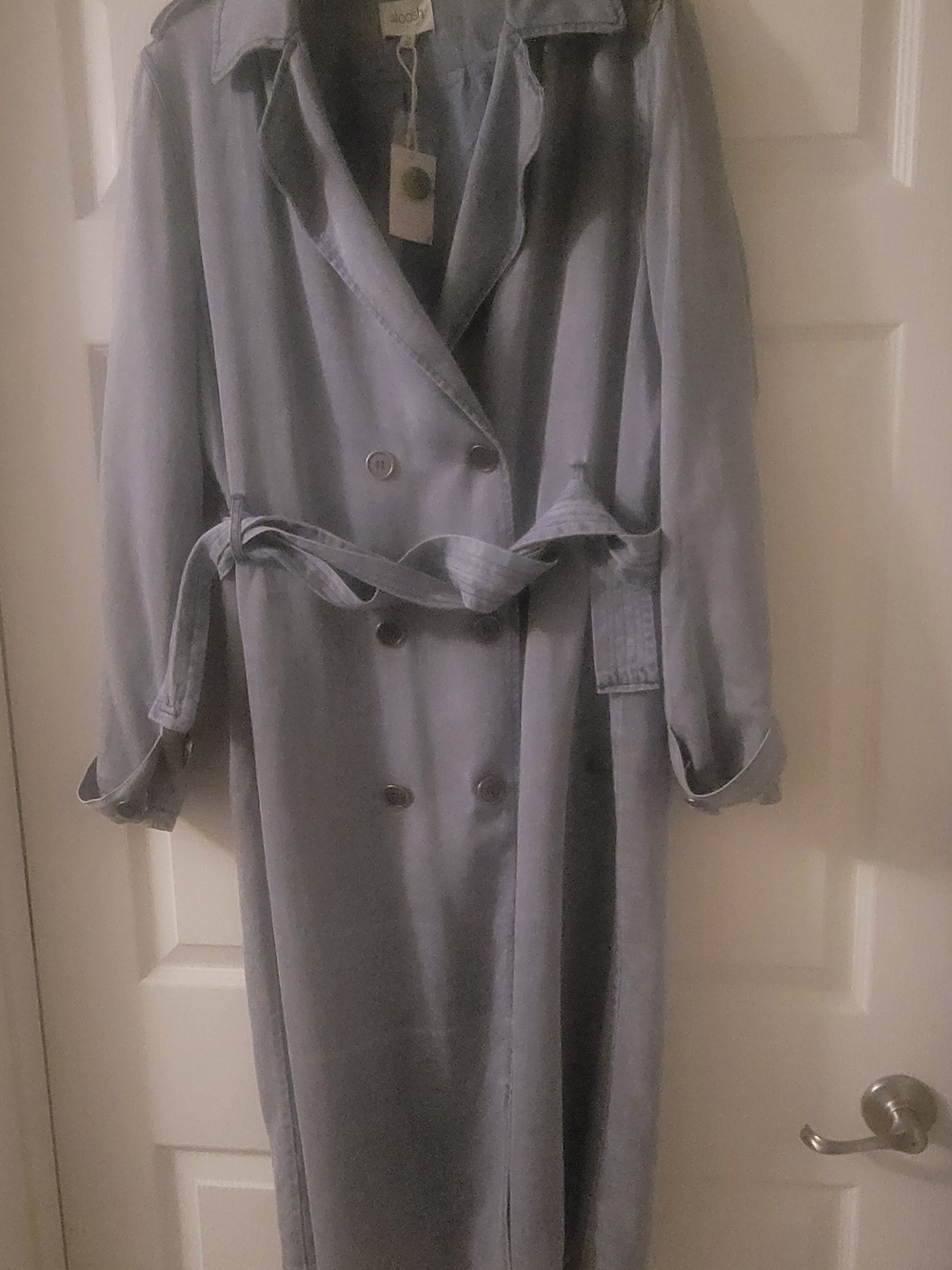 Stoosh PREMIUM Denim Double-Breasted Trench Coat in Light Blue NWT